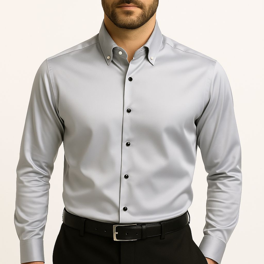 Camisa Social Slim Masculina em Seda Gelo