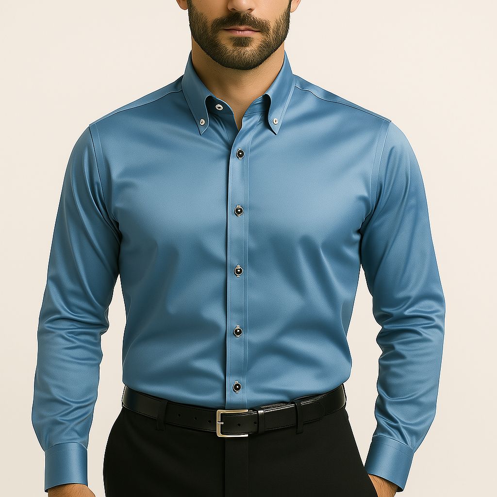 Camisa Social Slim Masculina em Seda Gelo